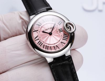 Cartier Ballon Bleu De 33MM 157 Quartz Movement Leather Strap Women Watch